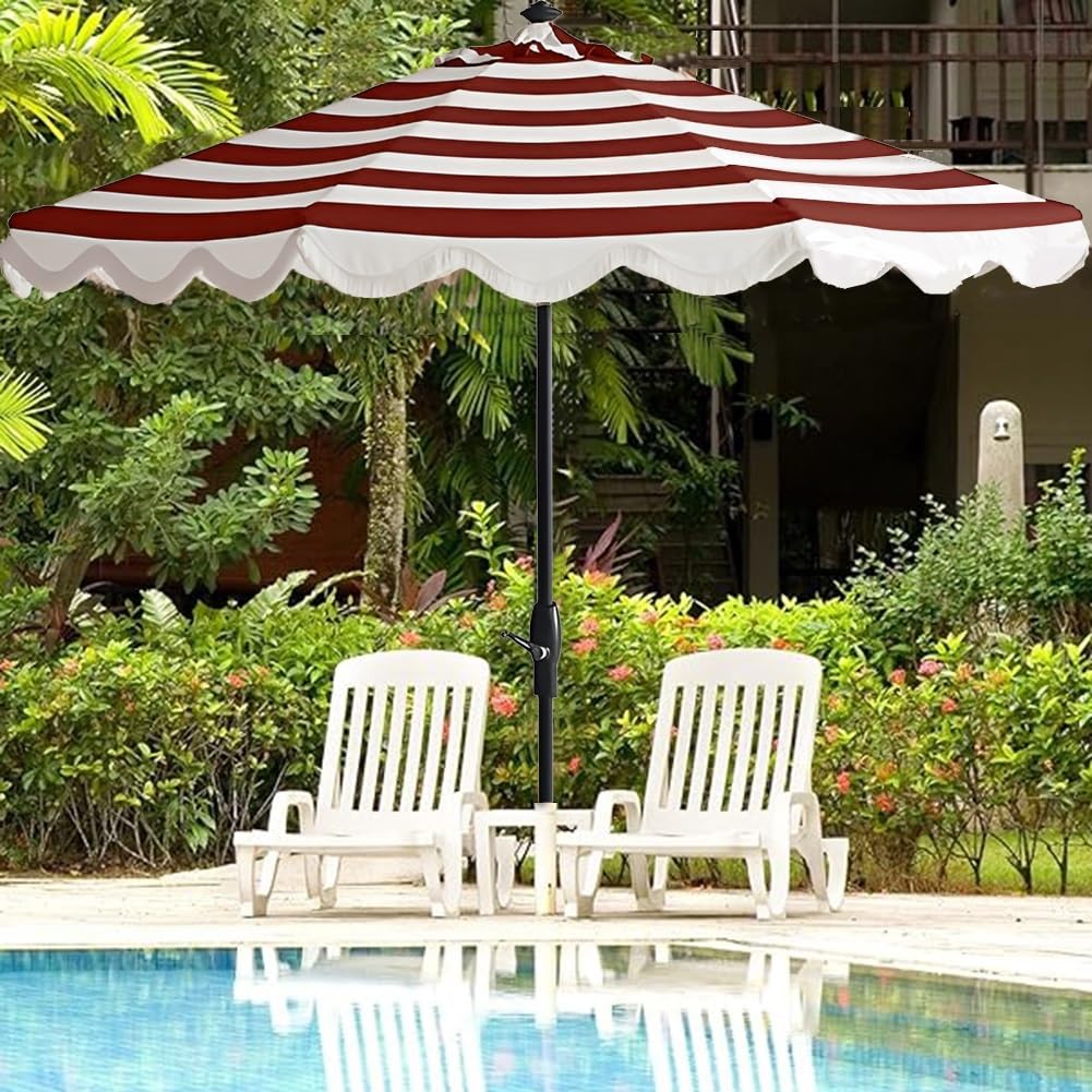 210cm/270cm Striped Parasol Scalloped, Outdoor Table Patio Umbrella with Crank and 8 Sturdy Ribs for Lawn Pool Deck(Black-White,210cm(7ft)) : Patio, Lawn & Garden