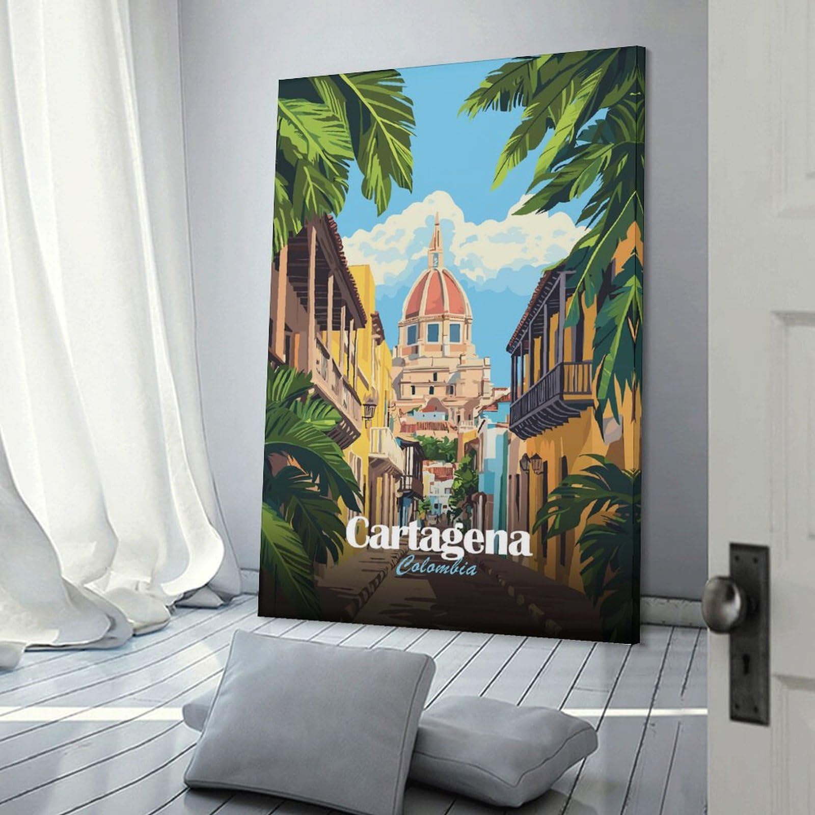 Junmoney Cartagena, Colombia Travel Decorative Canvas Print 16x24inch(40x60cm), for Corridors, Hallways Or Apartment Entries, Decorative Wall Art for Narrow Spaces