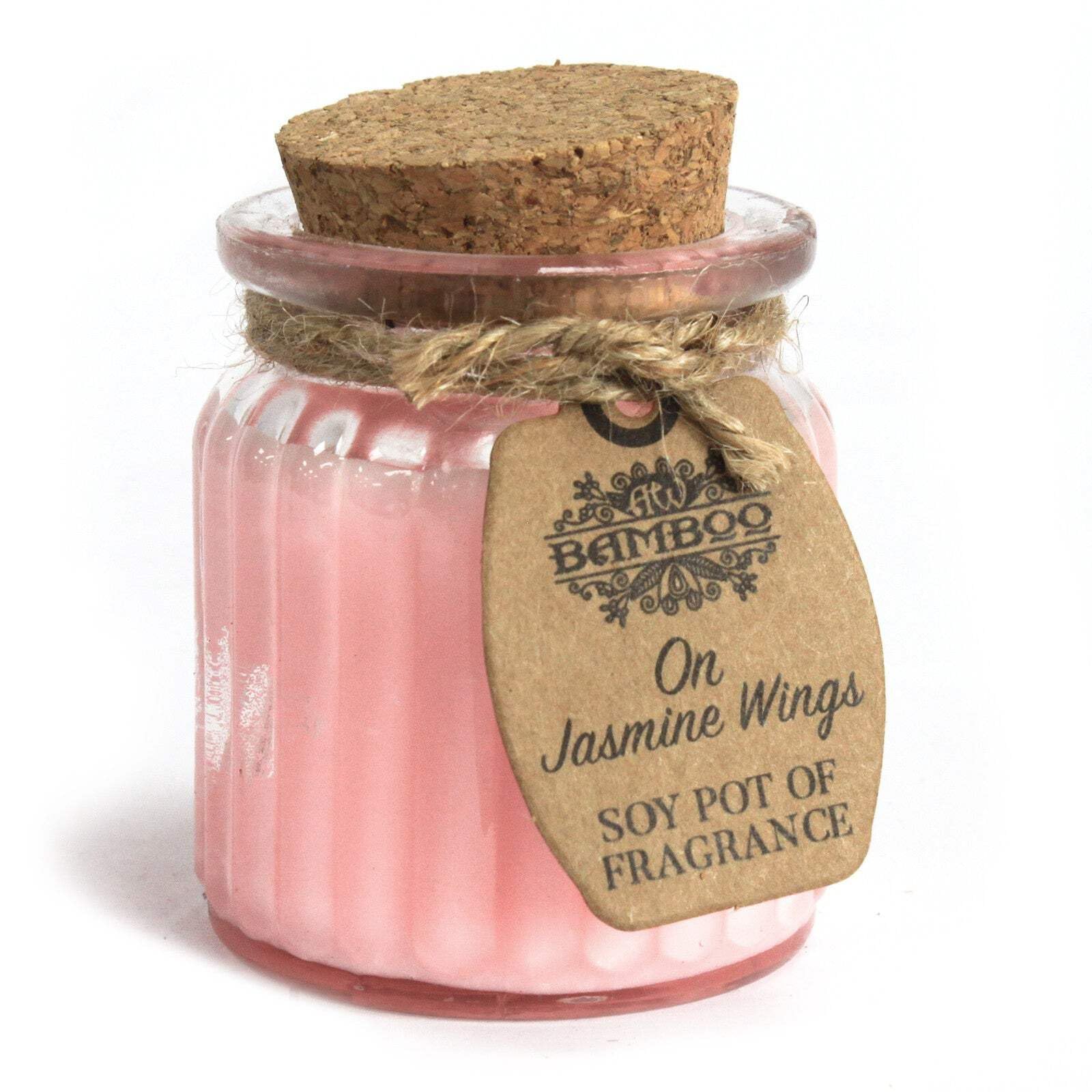 Bamboo Brown Soy Pot Of Fragrance Glass Jar Candle - On Jasmine Wings