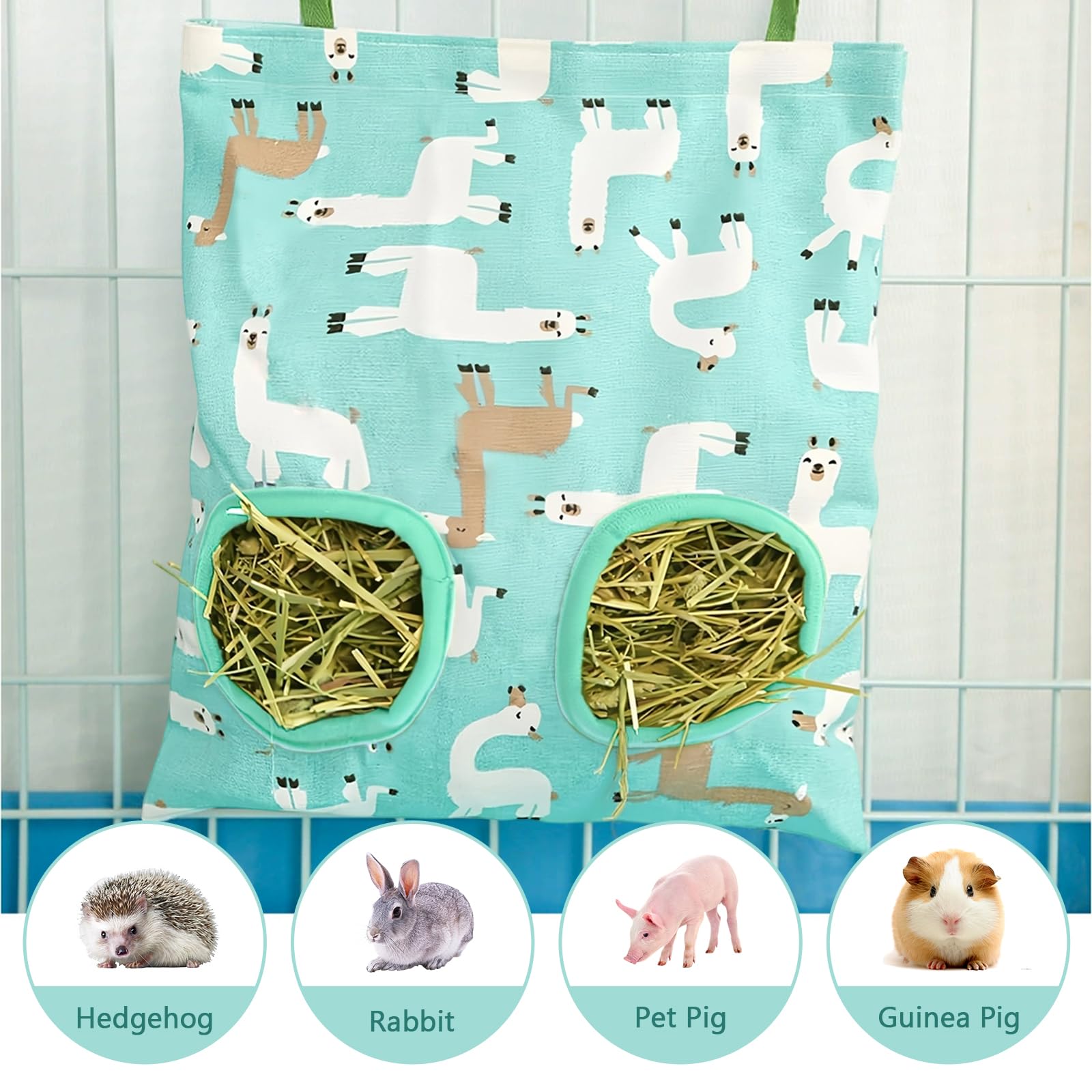 Sac à Foin pour Lapin, Sac de Foin Suspendus Animaux Supports de Stockage avec 2 Trous pour Chinchilla, Cochon d'Inde et Taupe