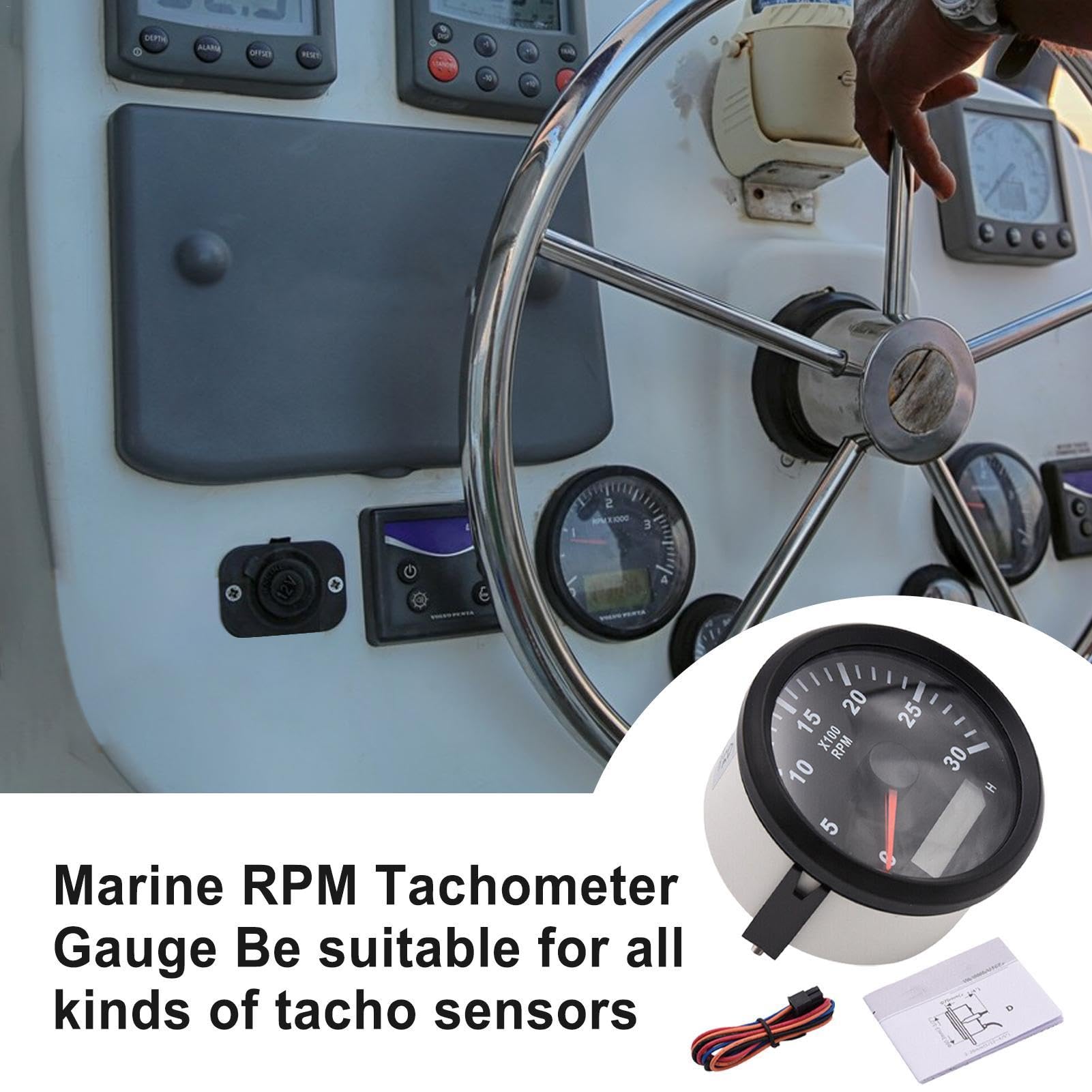 Strumento Contagiri Nautico per Imbarcazioni Impermeabile a prova d'acqua | Tachimetro per uso nautico 0-3000 giri/min, quadrante 85 mm Per Barca Yacht Pesca Pontone Incrociatore Motoscafo Imbarca