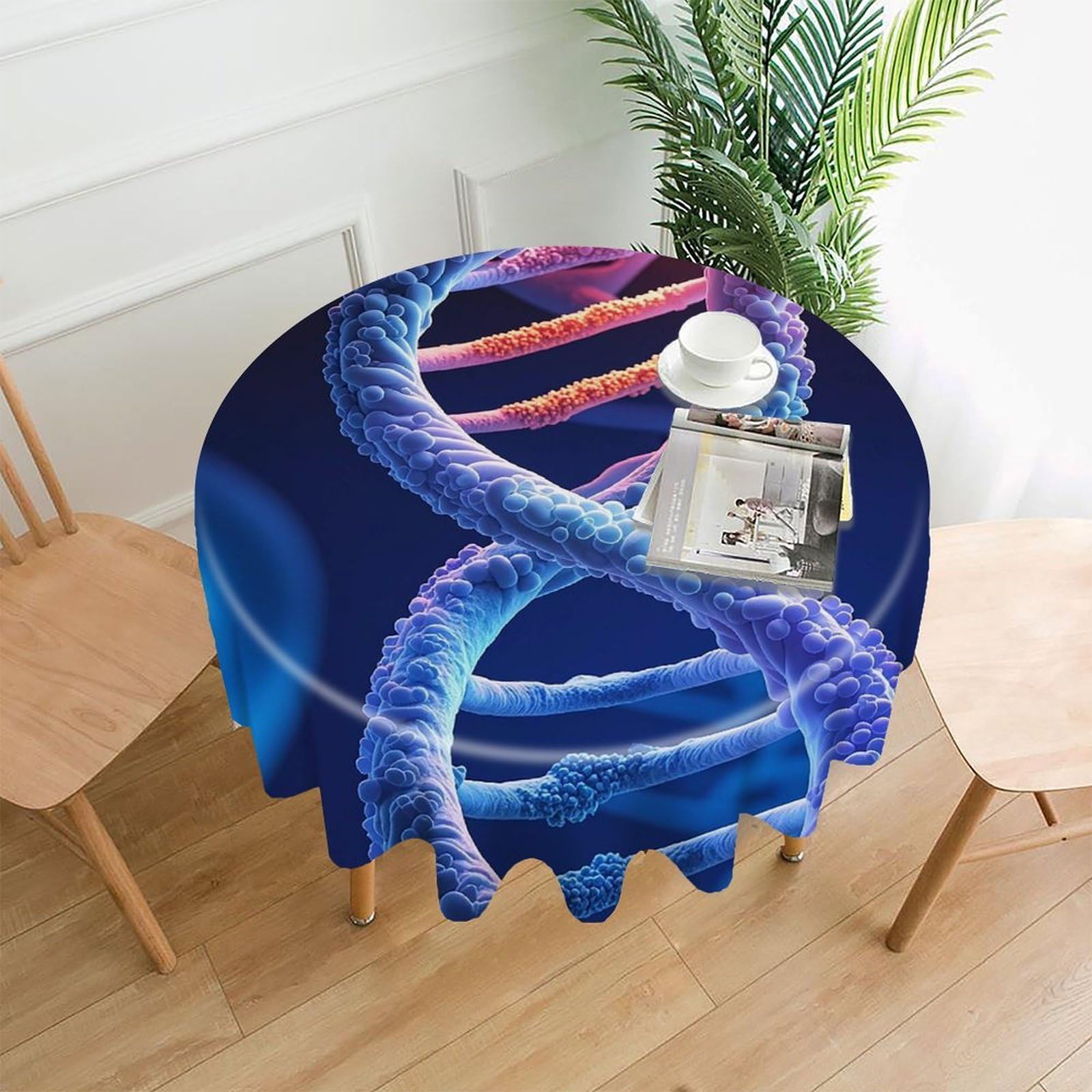 FekiLoot DNA Genetic Helix Tablecloth Decorative Round Table Cloth Wrinkle Resistant Washable Circle Table Cover Round Tablecloth for Picnic Party Camping Dining 60 Inch