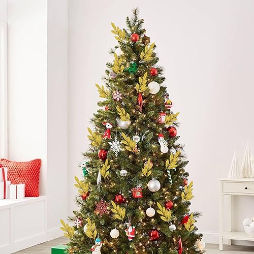 Miniatura 2 de 60 hojas doradas con purpurina de Navidad, 13 pulgadas, flores doradas artificiales con purpurina, ramas y aerosoles para árbol de Navidad, coronas,