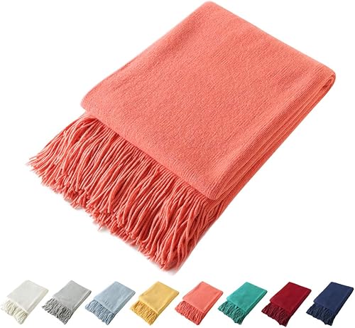 Homiest Manta Decorativa de Punto con Flecos Suave y Acogedora Manta con Borlas para Sofá Cama (Naranja, 50x60)