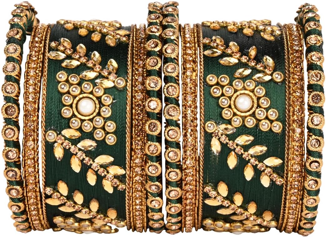 Gold Plated Indian Wedding Bollywood Silk Thread Elegant Bangles Chuda Bangle Set for Bridal/Women