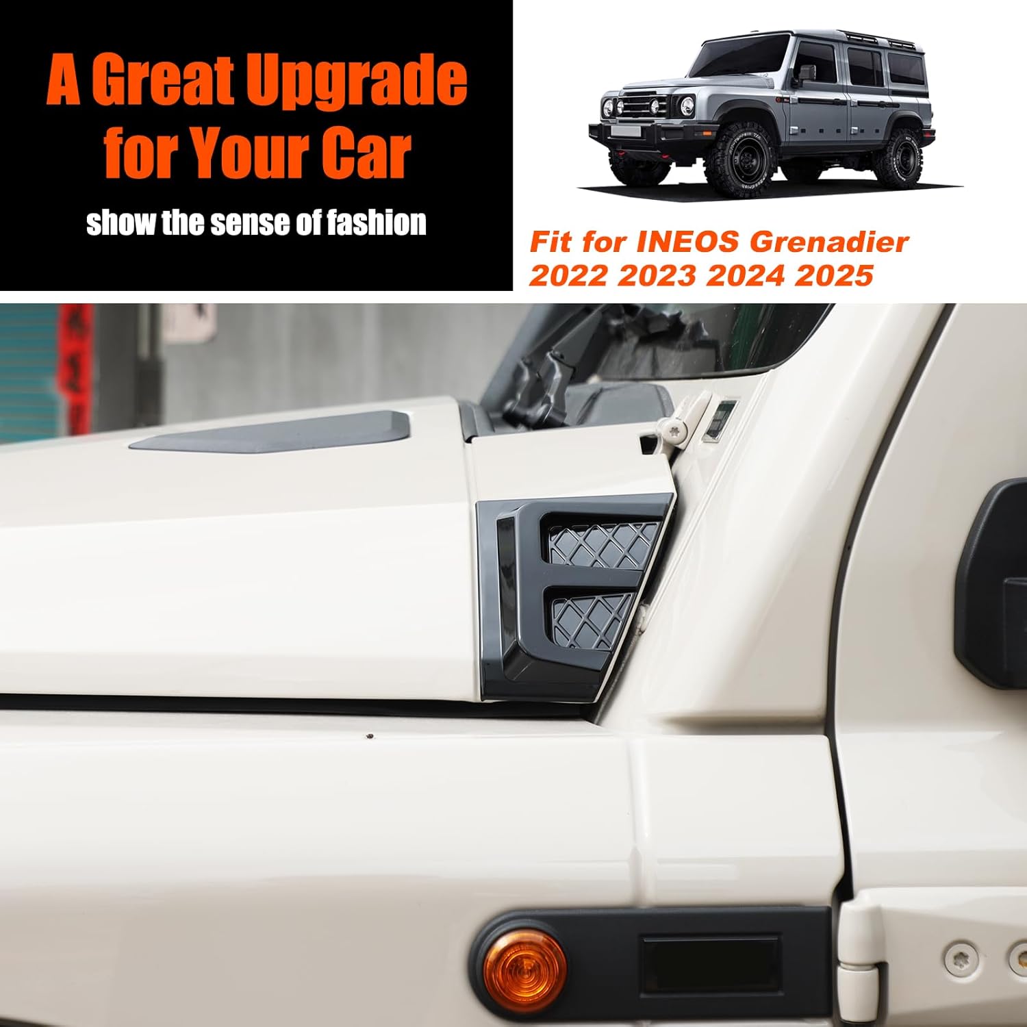 2PCS Car Black Cowl Armor Corner Guards Outer Cowling Cover Compatible with INEOS Grenadier 2020-2025 Accessories, Car Hood Left Right Side Armor Cover Trim Exterior Accessories (Glossy Black)