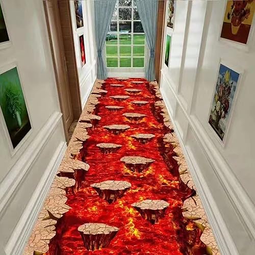 Tapete antideslizante de 2 x 2 pies, estilo B, duradero, para interiores, tradicional, sala de estar, cocina, con patrón de llama y lava