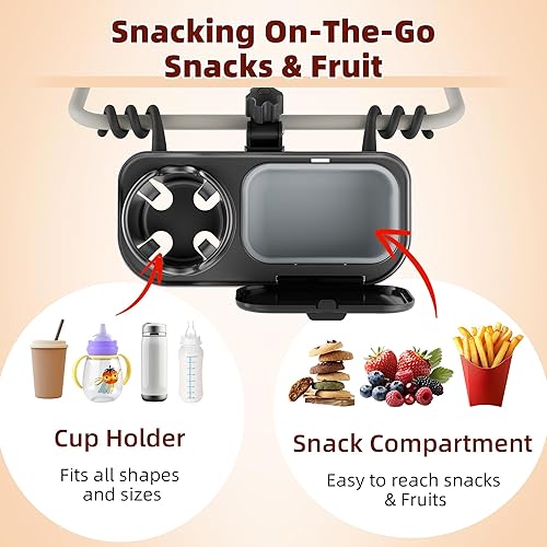Miniatura 2 de Bandeja universal para refrigerios para cochecito, compatible con la barra de cochecito Nuna Uppababy Mockingbir, bandeja de aperitivos con soporte