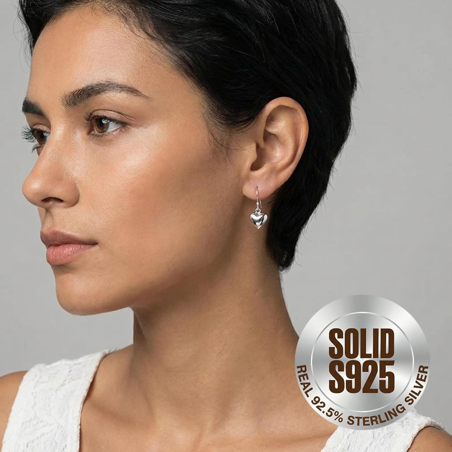 SLUYNZ Solid 925 Sterling Silver Heart Drop Earrings for Women Teens Love Heart Dangle Earrings Hook - Image 3