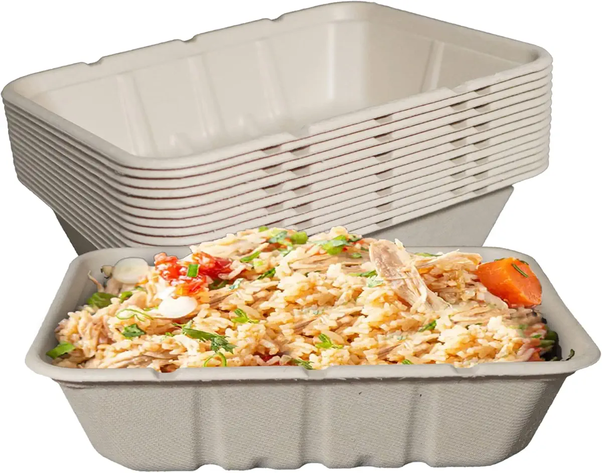 EcoQuality 40oz Disposable Bowls - Rectangular Compostable Sugarcane Fiber Biodegradable Paper Bowls Eco-Friendly Oblong Take Out Food Containers, Food Storage, Microwave Safe, Meal Prep (25 PACK)