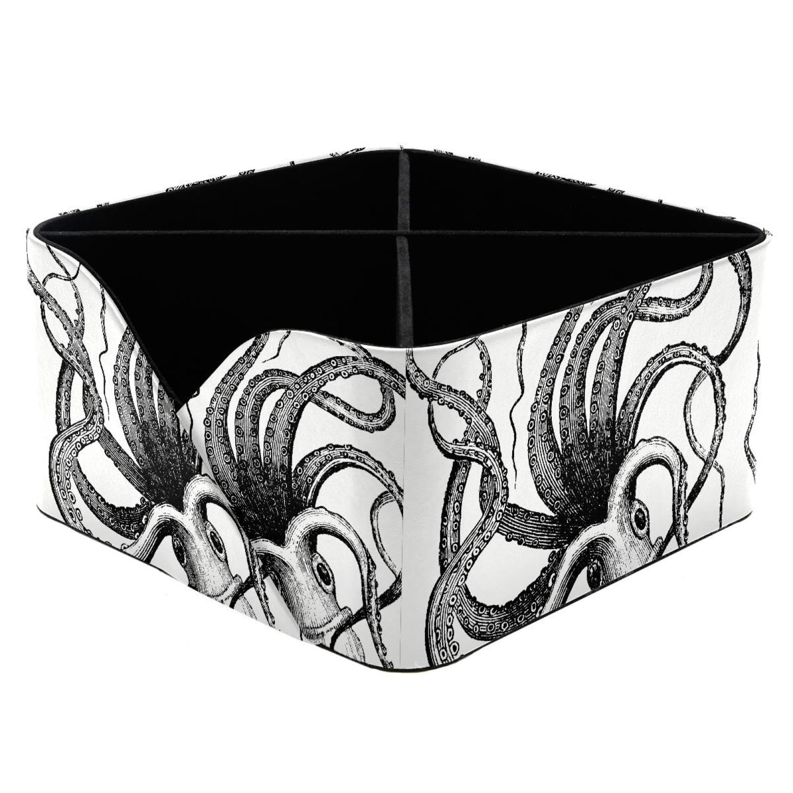 KengjuTesu Octopus Desktop Organizer Pen Holder, Rectangular Pencil Cup for Office, Study and Makeup Stations
