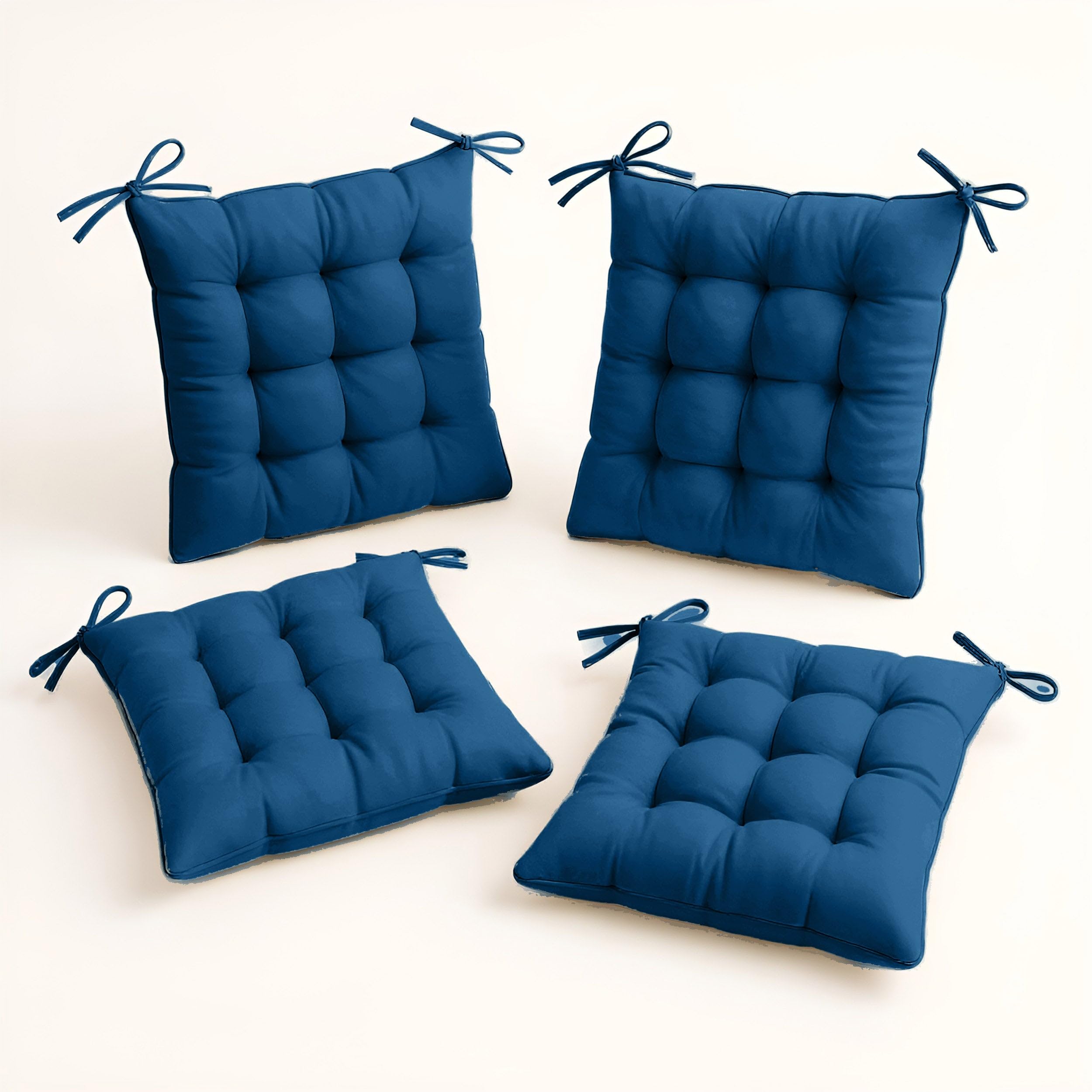 Déco Arts Coussin de Chaise - Lot de 4 Coussins Carrés avec Attaches pour Chaises Intérieur ou Extérieur - Polyester 65% & Coton 35% - Galette Certifiée Oeko-TEX - 40 x 40 cm, 380 g, Bleu petrole