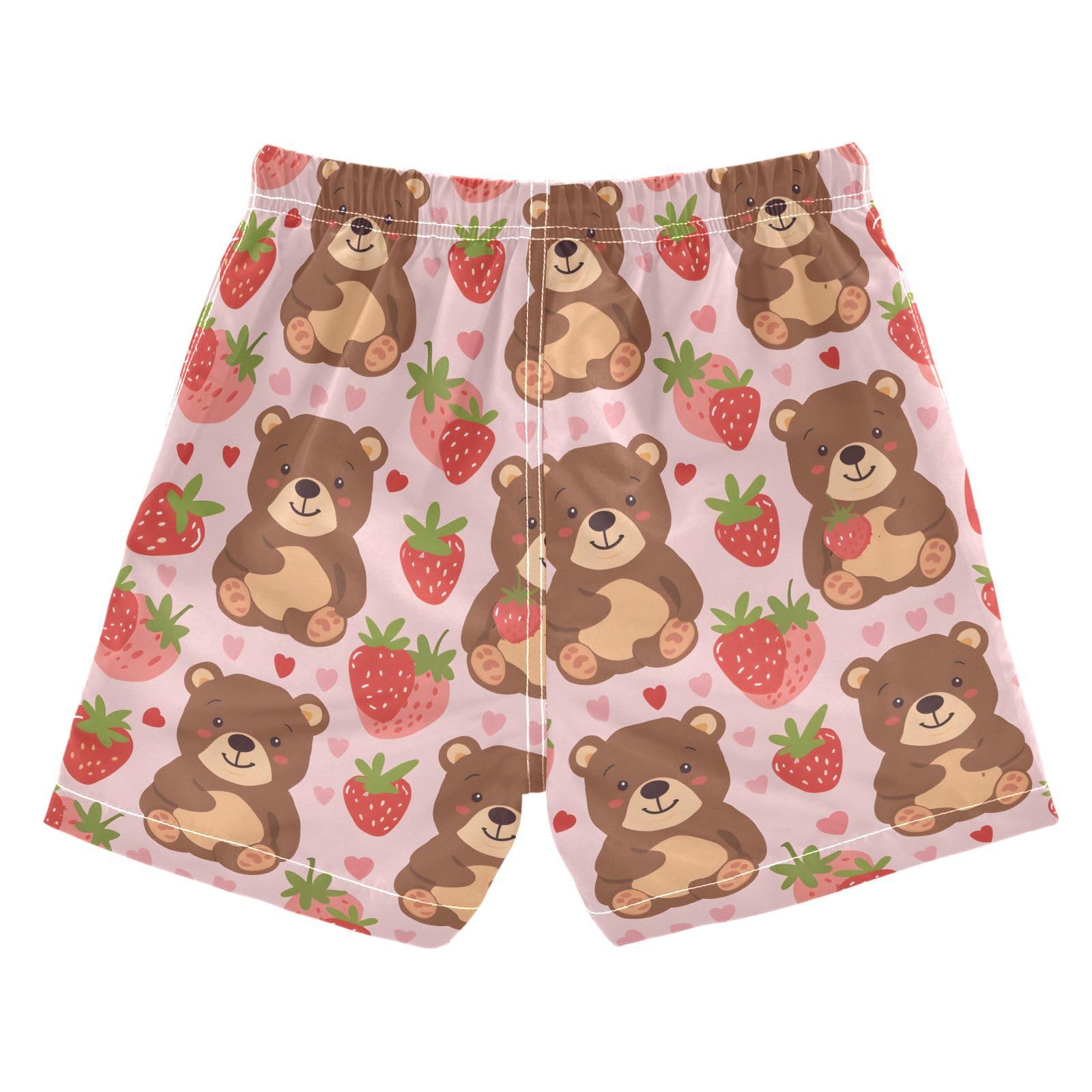ALAZA Cartoon Strawberry Bear Boys' Swim Trunks Beach Shorts Quick Dry Swimsuit 3T