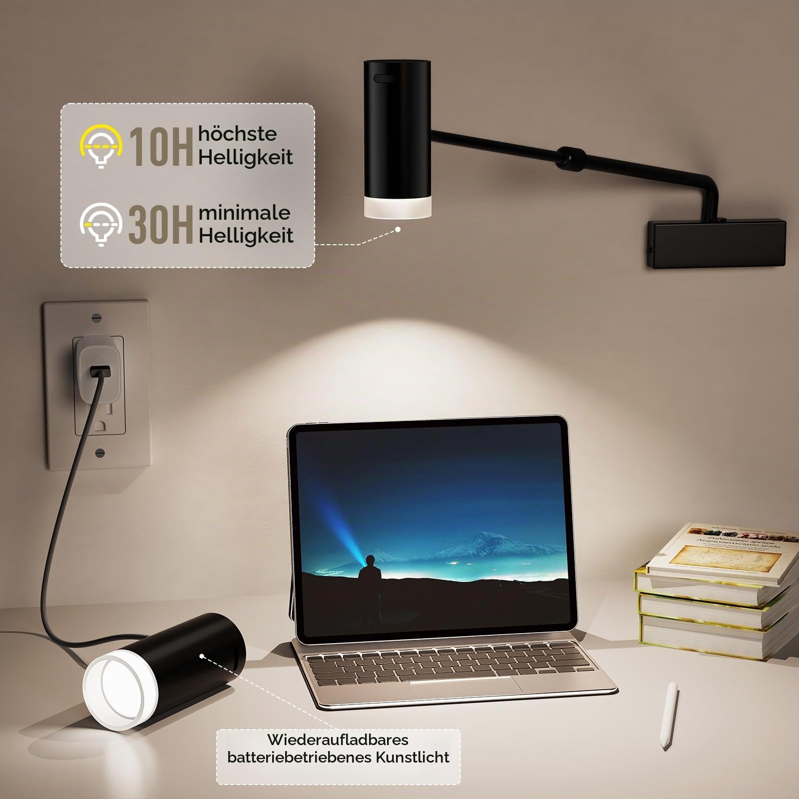 LABOREDUCER Bilderleuchte Kabellos mit Fernbedienung,Aufladbare Akku Schwarz Bildbeleuchtung Kabellos LED Einstellbar Länge Dart Beleuchtung Batterie mit Dimmbar Timer Drahtlos Bild Licht
