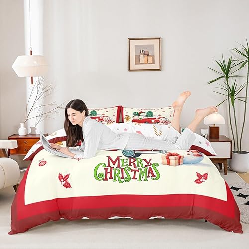 Vista 103 de Juego de funda de edredón rosa de Navidad para niñas, tamaño matrimonial, lindo juego de ropa de cama de dibujos animados de pingüino de Papá Noel