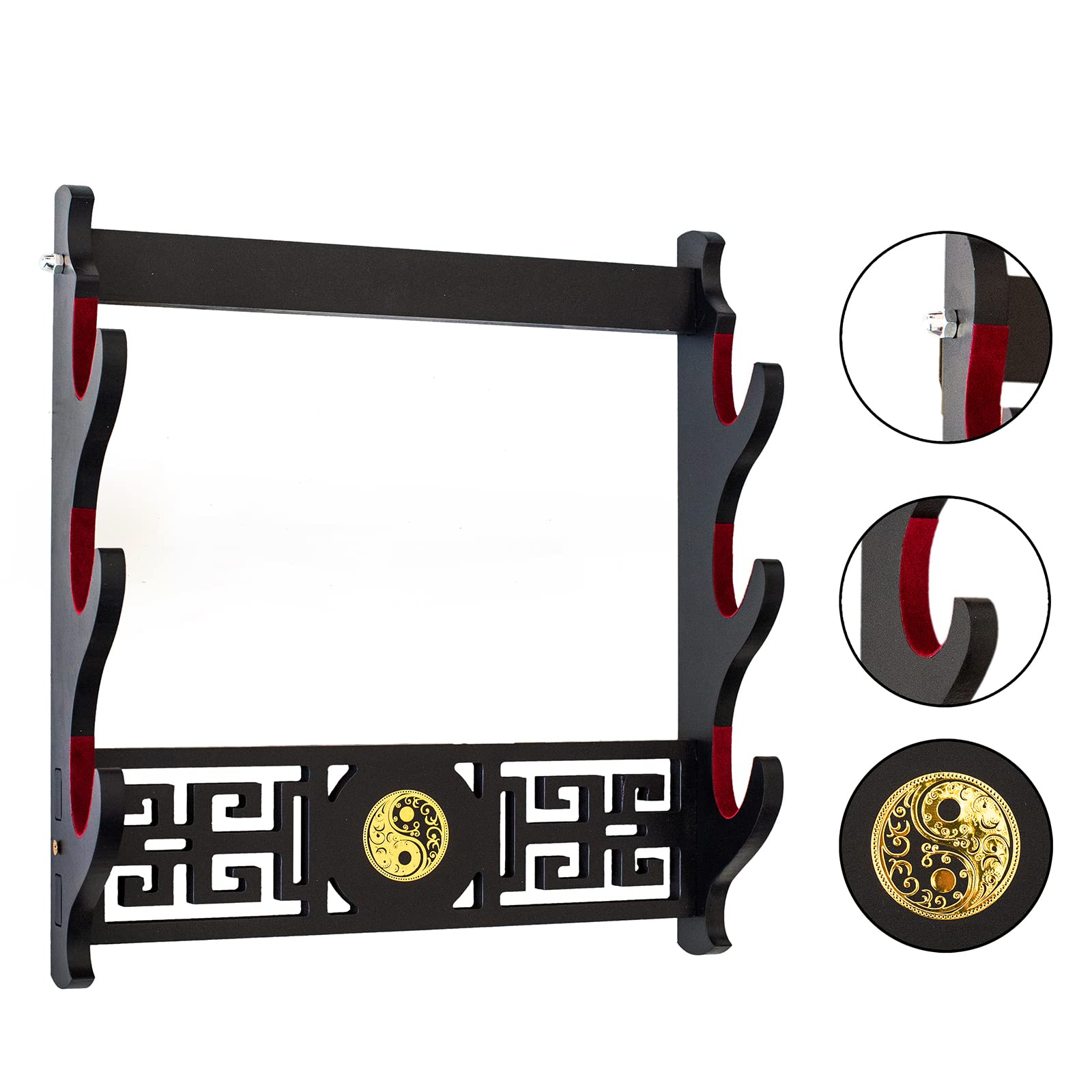 Porta spada Katana staffa da parete Samurai Spada Telaio Display Frame Red Velluto China Tai Chi Style (3 strati)