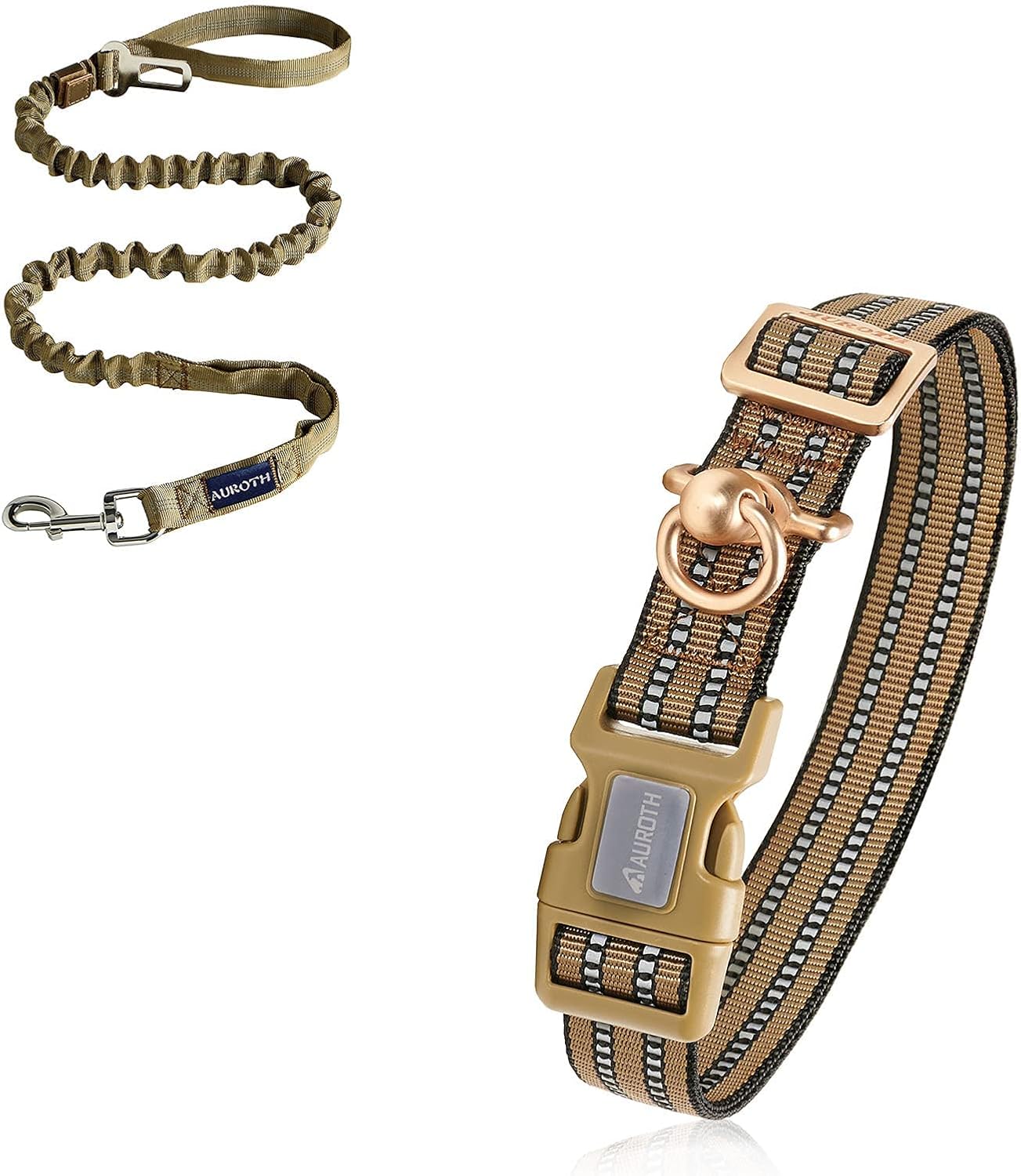 Auroth Heavy Duty Dog Leash Bungee with Reflective Dog Collar for Medium Large Dogs, Dog Collar and Leash Set, 6 FT No Pull Dog Leash with Car Seat Belt Shock Absorption