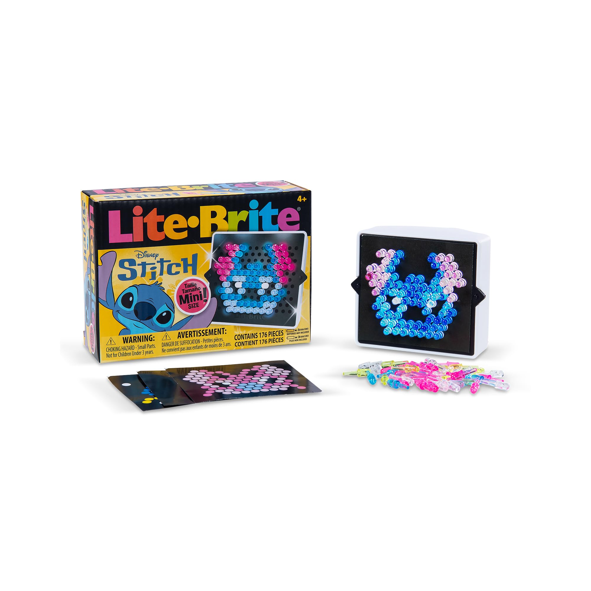 Basic Fun Lite-Brite Disney Stitch Mini – Disney Lilo & Stitch Light-Up Peg Toy with 4 Templates & 170 Colourful Pegs – Creative Travel Toy for Kids
