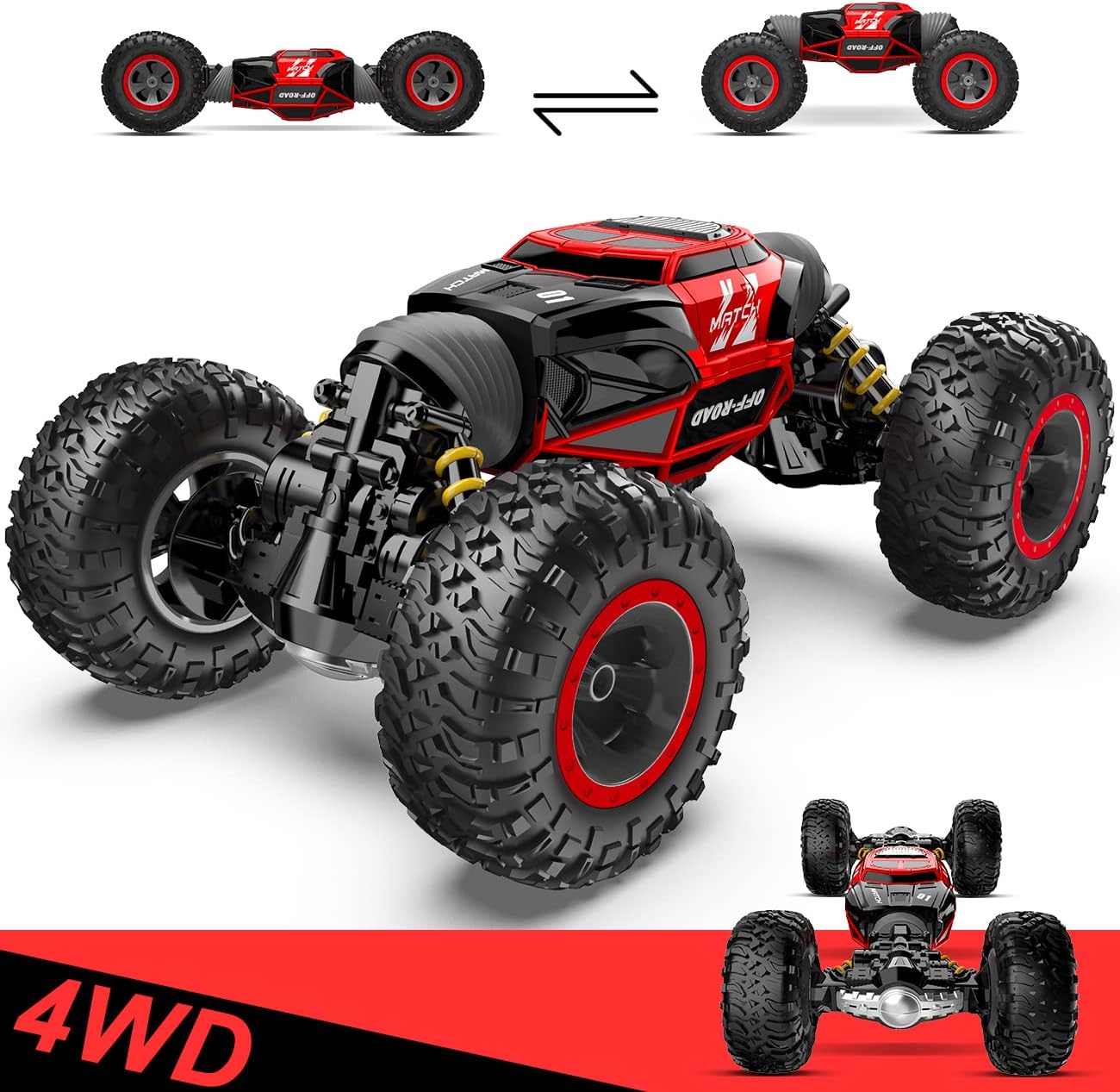 BEZGAR TD141 Remote Control Car - 1:14 Scale 4WD All-Terrains Large RC Cars for Kids, 2.4GHz Transformable Stunt Cars, Monster Truck Toys, Christmas Birthday Gifts for Boys & Girls