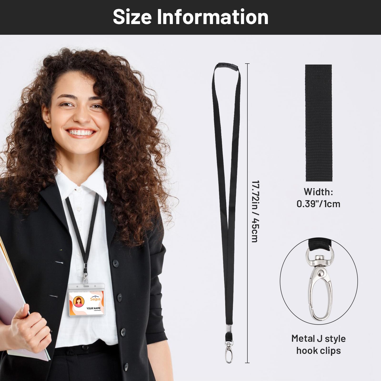 50 Lanyard Portabadge Con Chiusura Di Sicurezza - Nero - Per Chiavi, Badge, Eventi E Ufficio - Foto 6