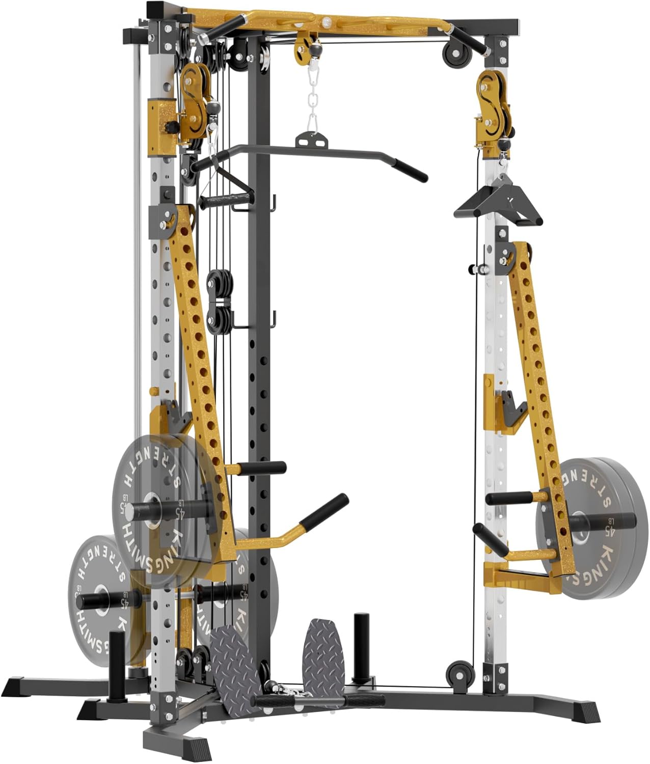 KINGSMITH Power Rack - Dual Pulley System with Cable Crossover & LAT Pulldown
