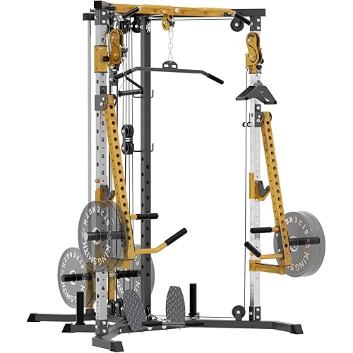 Power Rack with Dual Pulley System, Cable Crossover, LAT Pulldown, Bench Press & Squat Rack, Full Body Strength Training Cage for Home Gym
