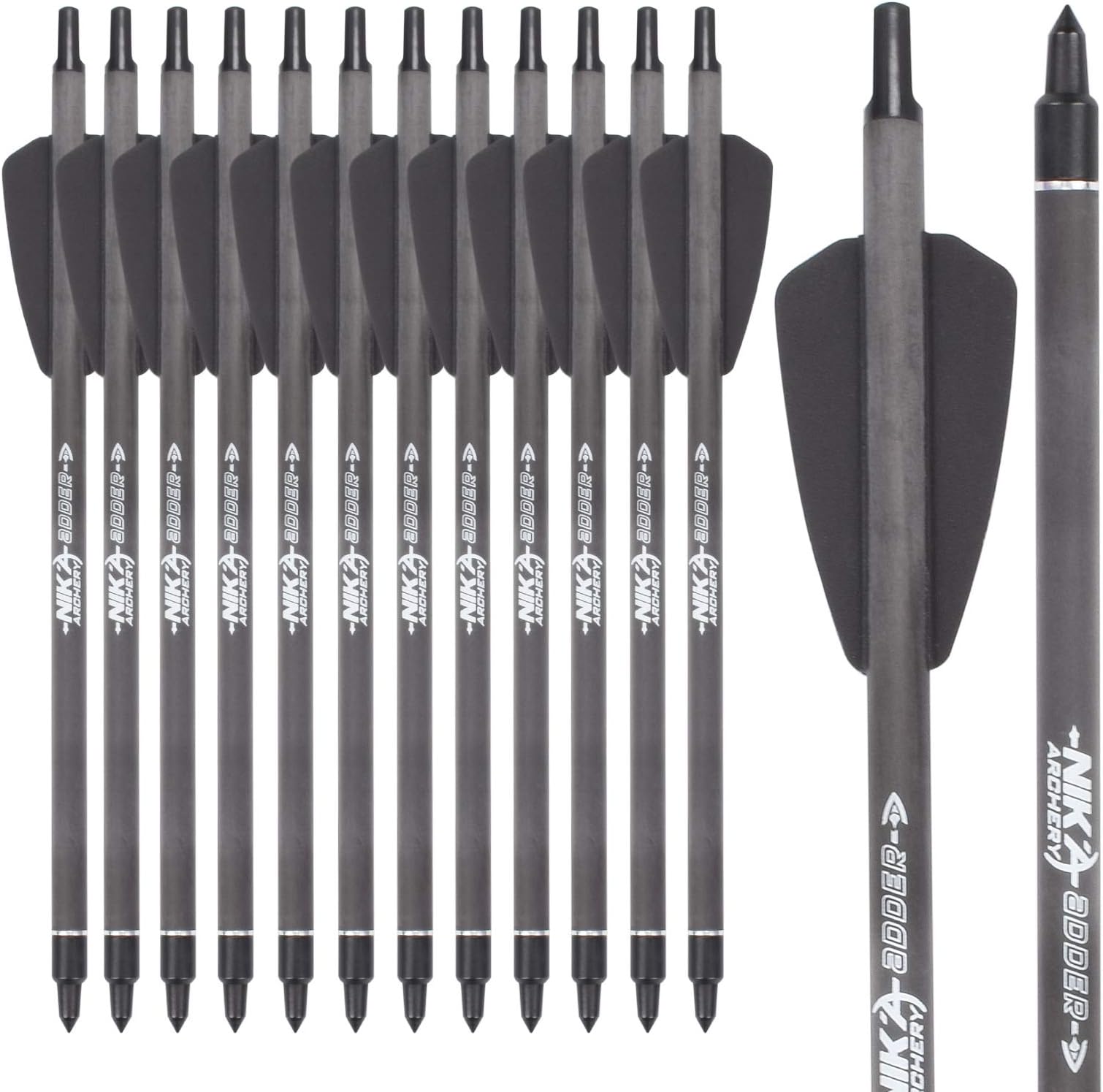 NIKA ARCHERY 7.5 inch Crossbow Bolts Carbon Arrows for COBRA SYSTEM R9 Bow Hunting, Pack of 12
