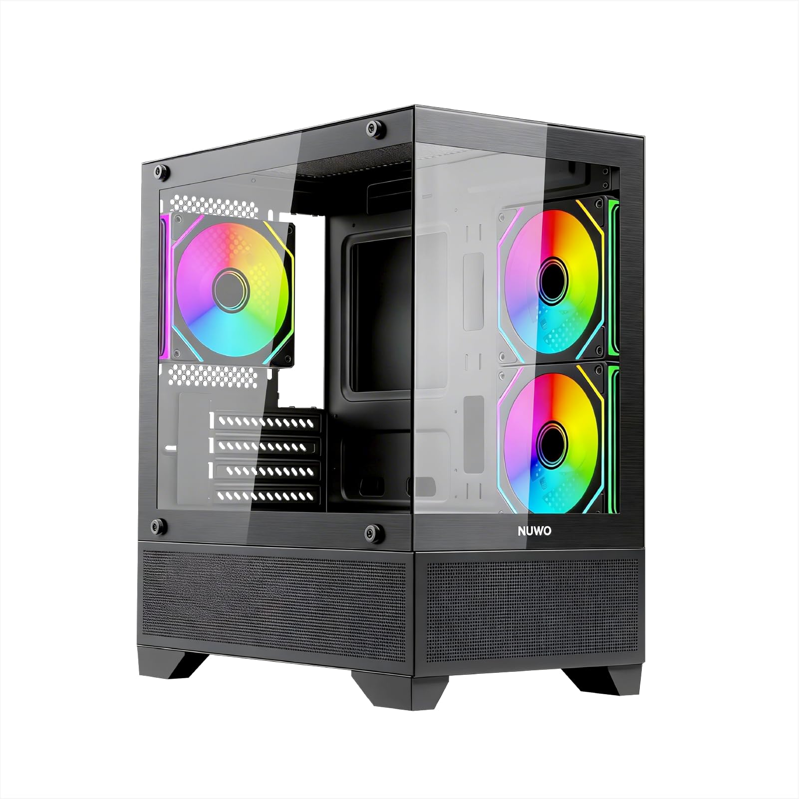 Nuwo Flow FK100 | Case PC Gaming Micro-ATX Mini Tower Nero | 3 Ventole ARGB 120mm Incluse | Doppio Vetro Temperato Panoramico | Airflow Mesh | USB 3.0