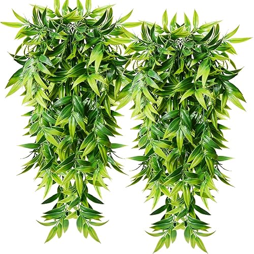 CLONG Artificial Hanging Plants 2pcs Fake Hanging Plant Faux Fake Ivy Vine Outdoor UV Resistant Plastic Plants (Ivy Plants)