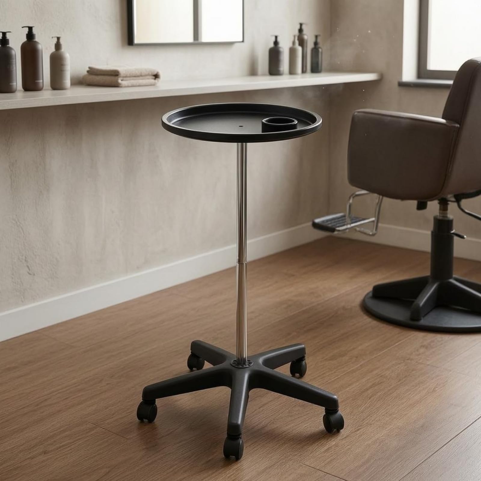 Qianly Tablettständer mit Becherhalter Rollbar Friseurwagen mit Rollen Erhöhte Tablettkanten Friseur-Tablettständer für Friseure
