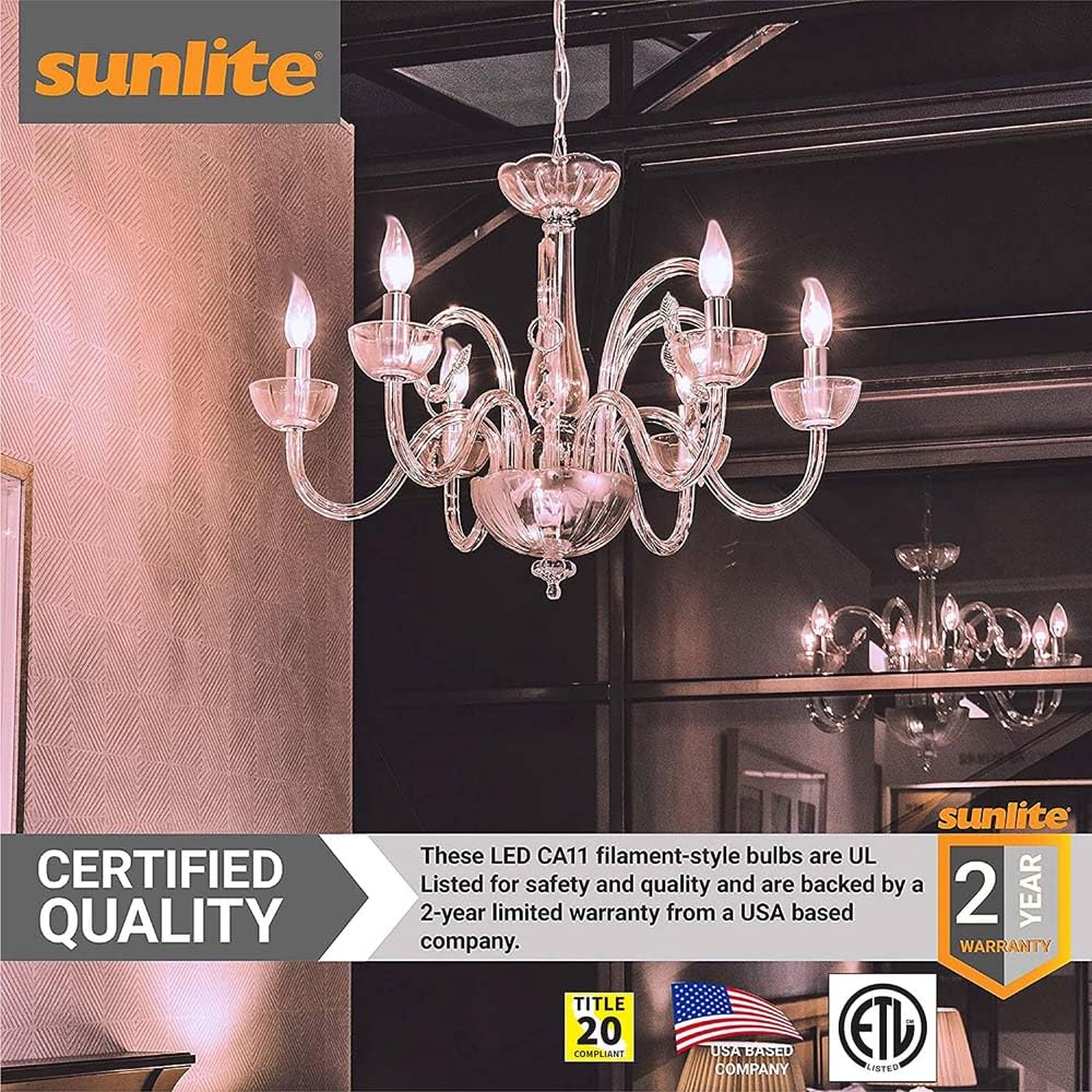 Sunlite 81107 LED Filament CA11 Flame Tip Chandelier Light Bulb 5 Watts 60W 600 Lm Candelabra Base E12 — view 5