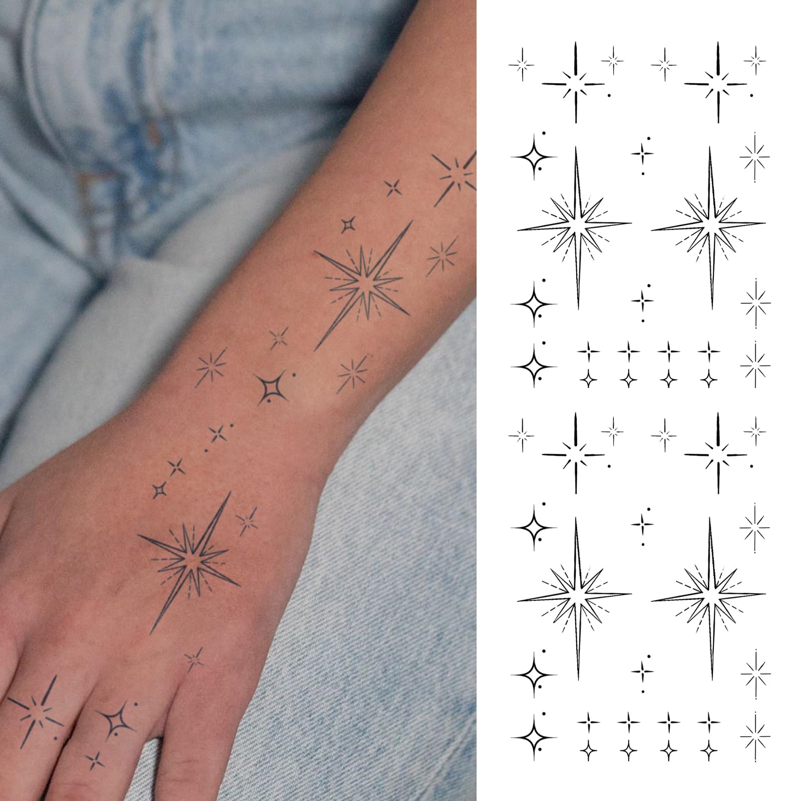 Star Temporary Tattoo Twinkle Celestial Semi Permanent Tattoos Starburst