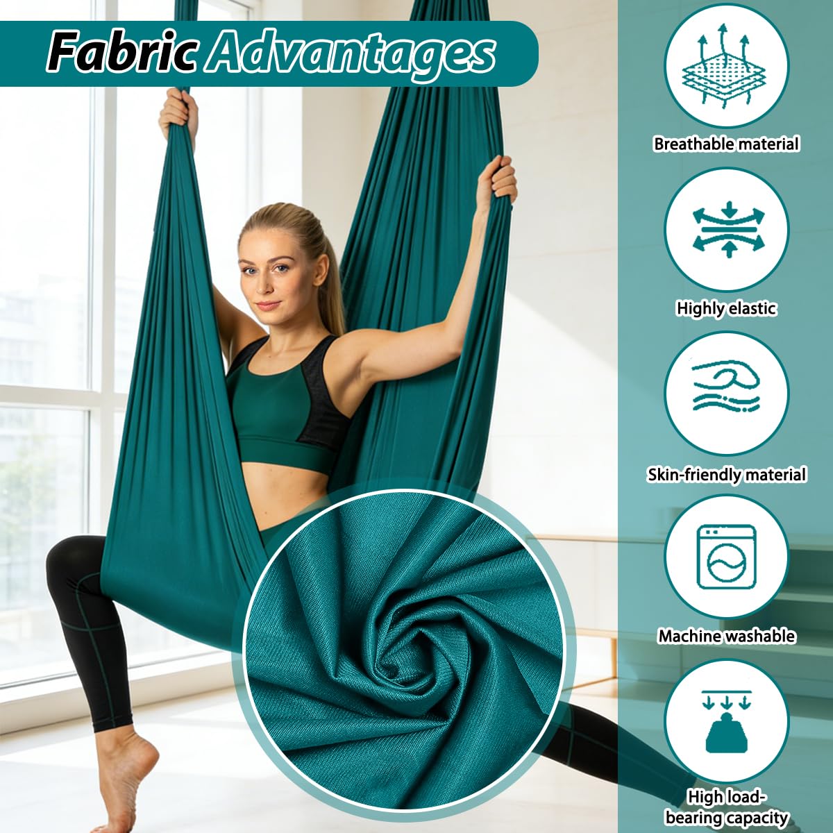 Juego de Hamaca para Yoga Aéreo, Hamaca Colgante para Yoga de 150x280 cm, Kit de Columpio de Yoga con Accesorios, Capacidad de Carga 200 kg, YogaSwing Antigravedad para Fitness Culturismo, Verde