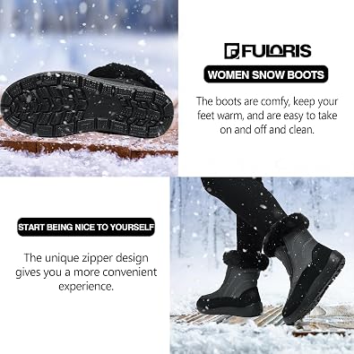 Fashion Winter Zipper Snow Boots for Women Women's Fur Lined Warm Outdoor Cold Weather Boot for Women Lightweight Non Slip (Grey, 7.5)