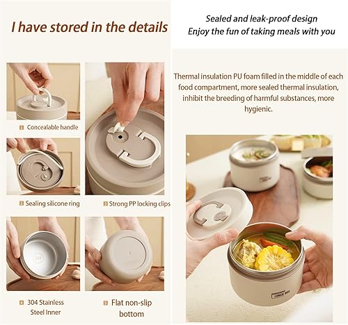 Miniatura 5 de Lonchera aislada de acero inoxidable para microondas, 234 piezas, contenedor portátil para alimentos, lonchera apilable a prueba de fugas con bolsa