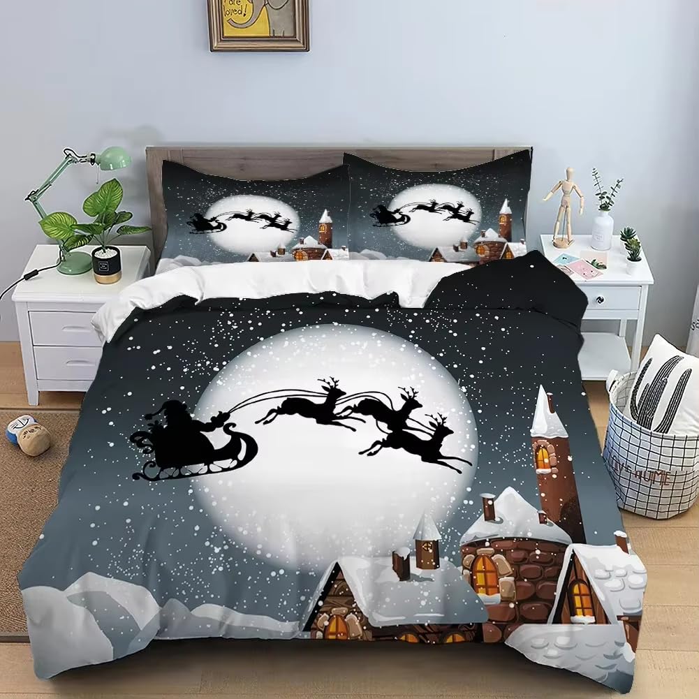 Parure de lit de Noël grise en 240x220 pour transformer la chambre avant les fêtes