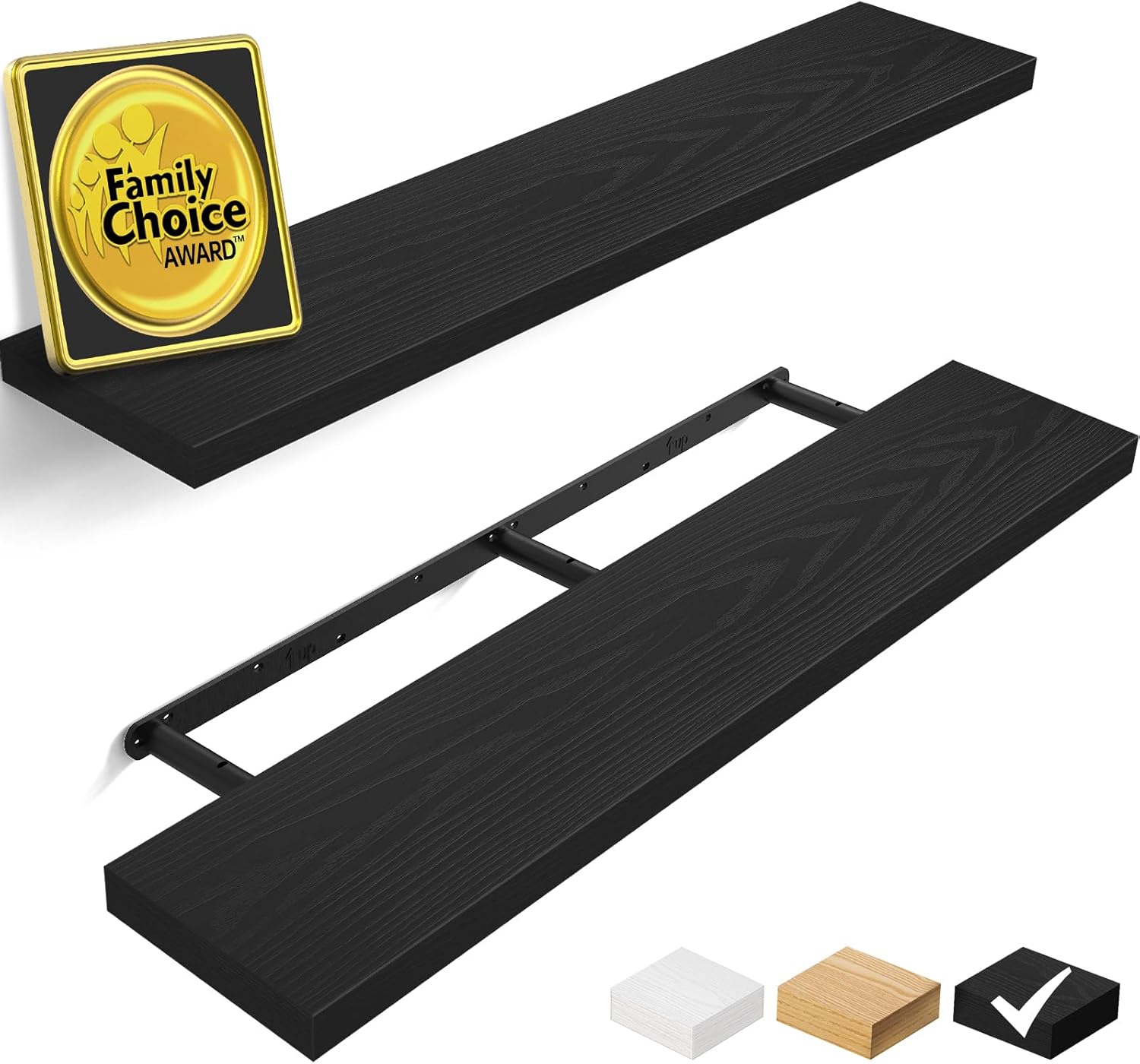 BAYKA Floating Shelves, 48 inches Long Heavy Duty Wall Mounted Rustic Wood Shelves for Bathroom, Bedroom, Living Room, Kitchen, Office, Hanging Shelf for Books/Storage/Decor(Black,Set of 2) A. Black - Universal Classic Style 48inches