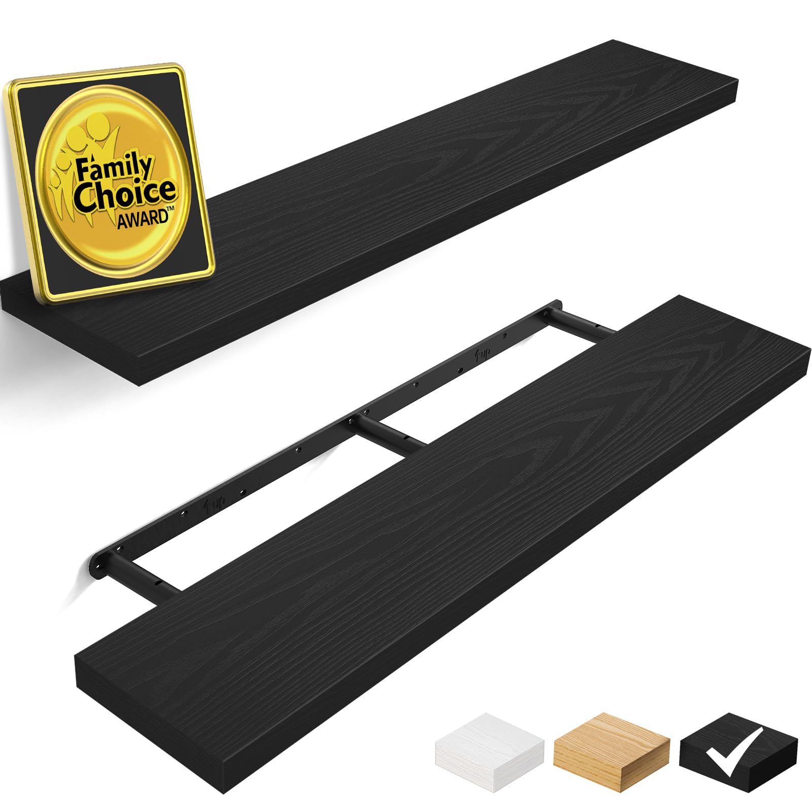 BAYKA Floating Shelves, 48 inches Long Heavy Duty Wall Mounted Rustic Wood Shelves for Bathroom, Bedroom, Living Room, Kitchen, Office, Hanging Shelf for Books/Storage/Decor(Black,Set of 2)