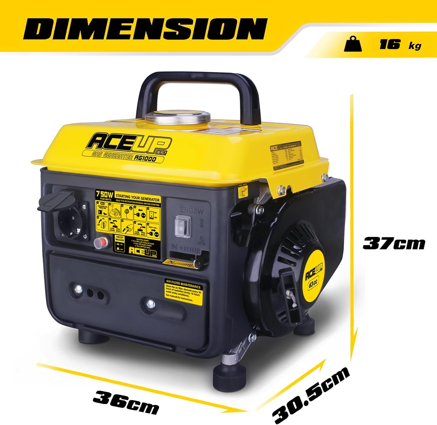 Aceup Energy Generatore di Corrente Portatile 750W, Mini Generatore Benzina 2 Tempi con Presa 230V, Ultraleggero per Campeggio, Emergenza e Uso Esterno, EURO-V CE