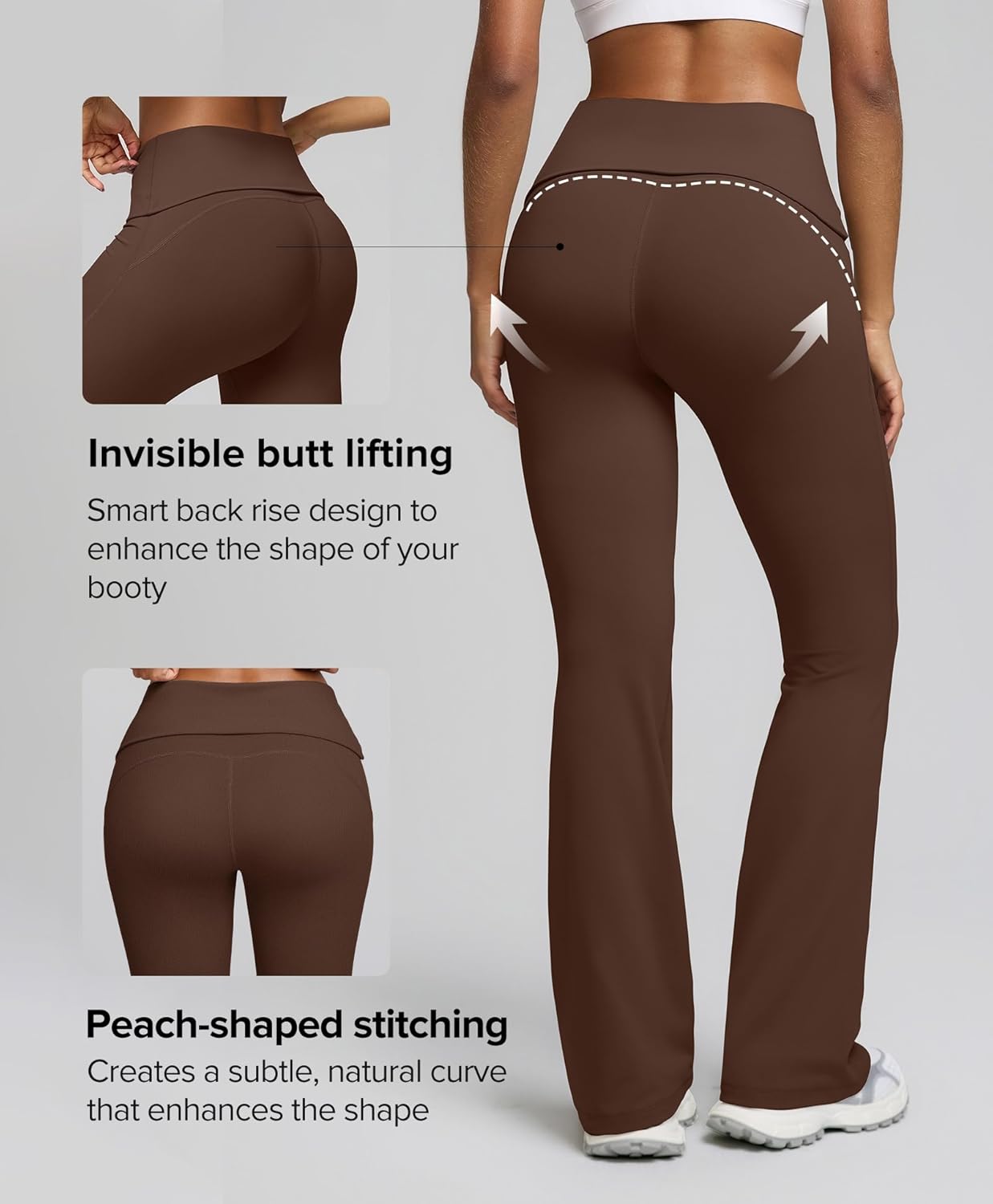 BRXL No Front Seam Fold Over Flare Leggings for Tall Women 31" Foldover Slim Leggings Mid Low Waist Lounge Buttery Soft Pants