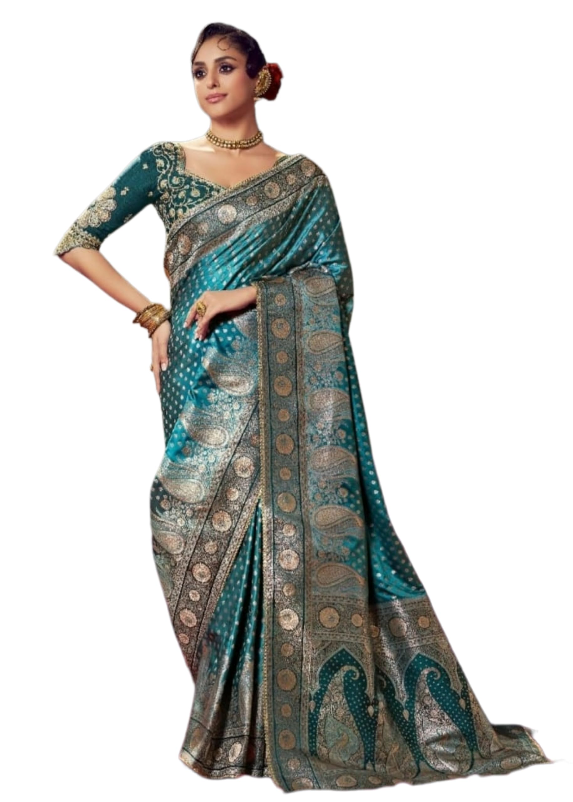 Womens Pure Sattin Based Fancy Fabric Beautiful Heavy Designer Embroidered Work Saree 17011