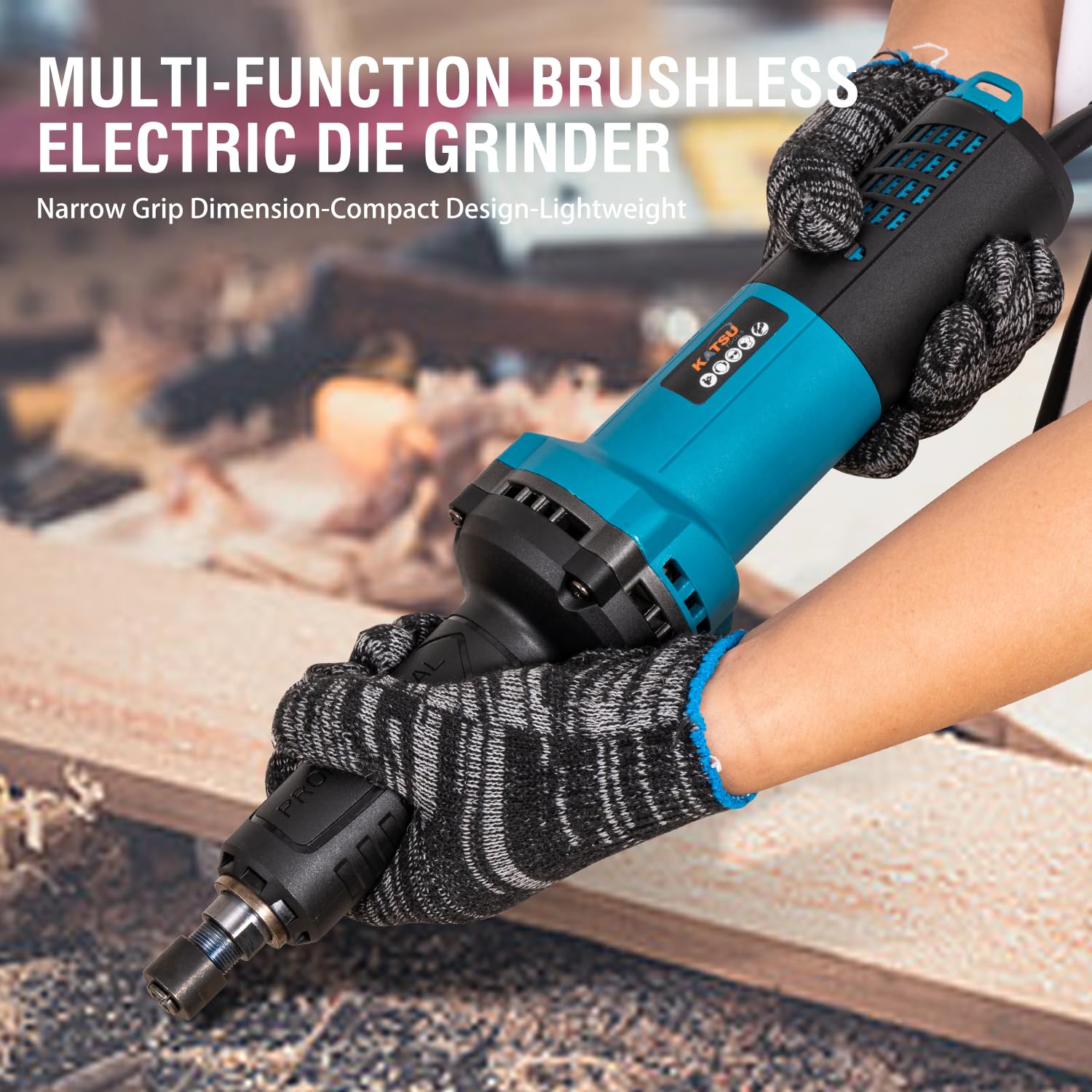 KATSU Tools Brushless Smerigliatrice Elettrica Dritta 1300W (MAX), Corpo Sottile, Motore senza Spazzole, 6mm e 6.5mm Mandrino, per Prestazioni e Durata Superiori 101740