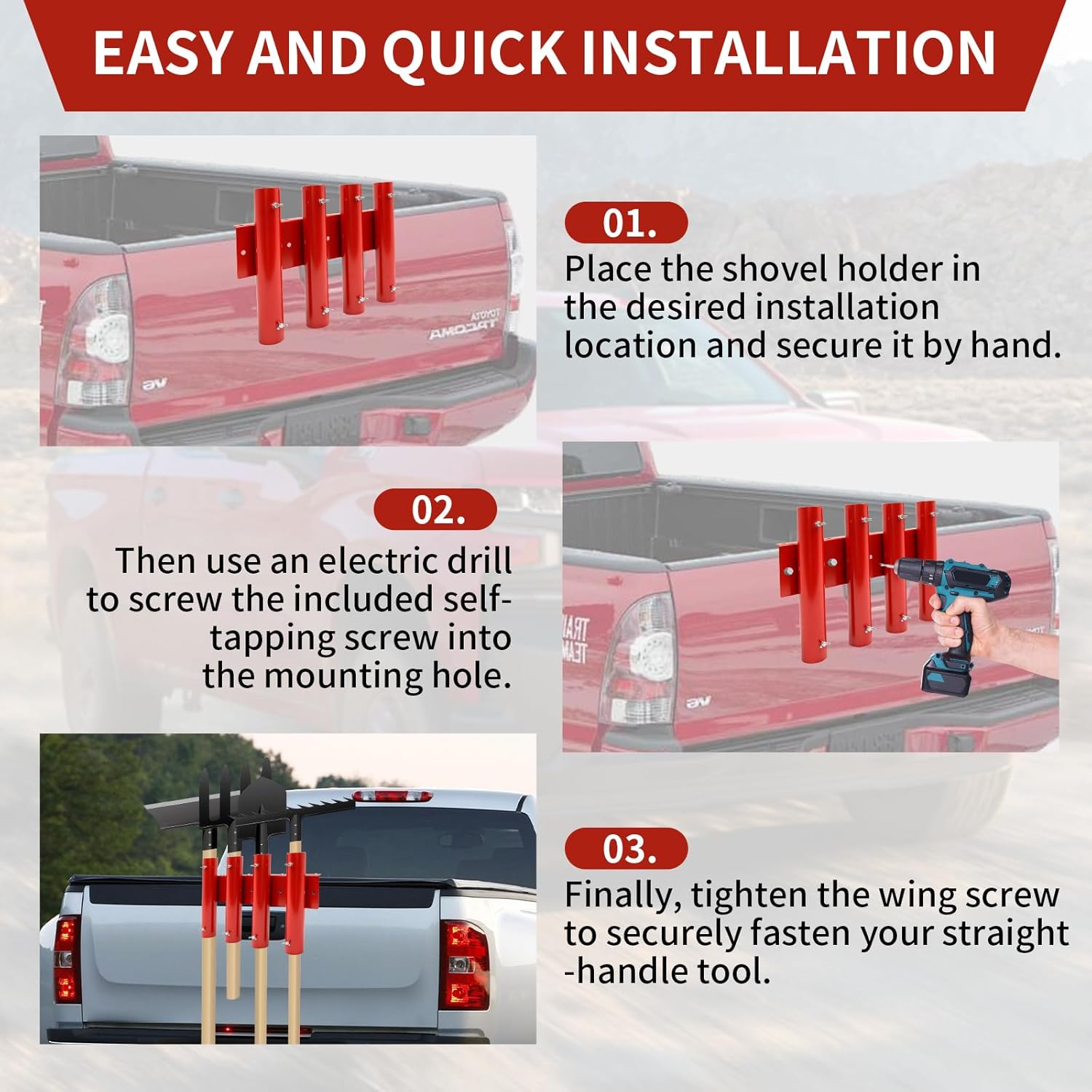 Heavy Duty 8-Hole Shovel Holder for Trucks, Shovel Mount Holder Wall Mount with Butterfly Screws and Fixed Tools, Suitable for Truck Cargo Beds, Garages ,Barns and Warehouses