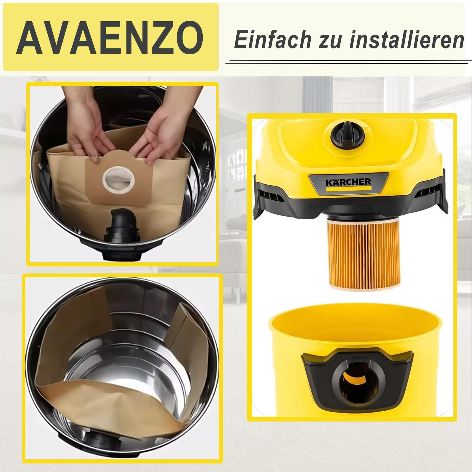 12 sztuk worków do odkurzacza 1 sztuka filtr nabojowy do odkurzacza Kärcher WD3 WD3 Premium MV3 SE 4001 SE 4002 WD3.200 odkurzacz, zamiennik do odkurzacza 6.959-130.0, 6.414-552.0