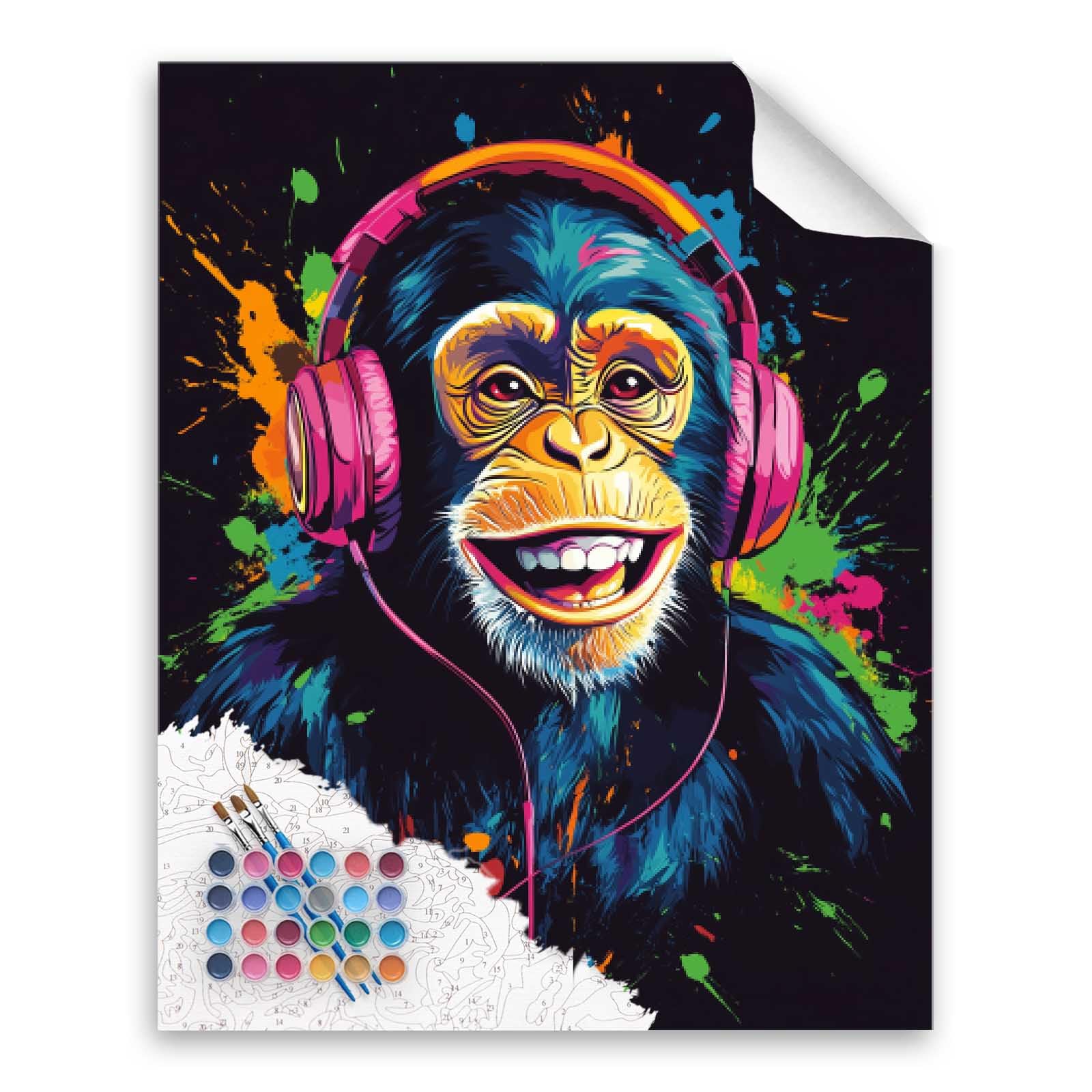 Cawpom Monkey Paint by Number, Monkey with Headphones Paint by Numbers Kit for Adults, Graffiti Abstract Canvas Wall Art, Funny Animals Acrylic
