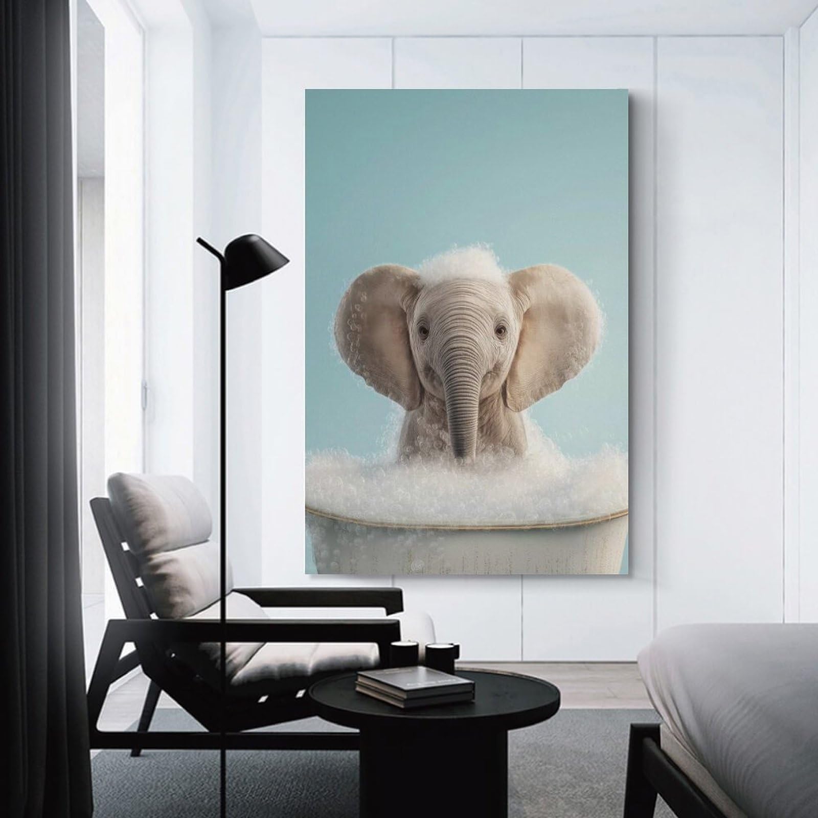 Junmoney Baby Elephant in A Bubble Bath Decorative Canvas Print, 16x24inch(40x60cm), for Hallway, Bedroom Or Modern Interiors, Gift Idea for Housewarming And Birthdays