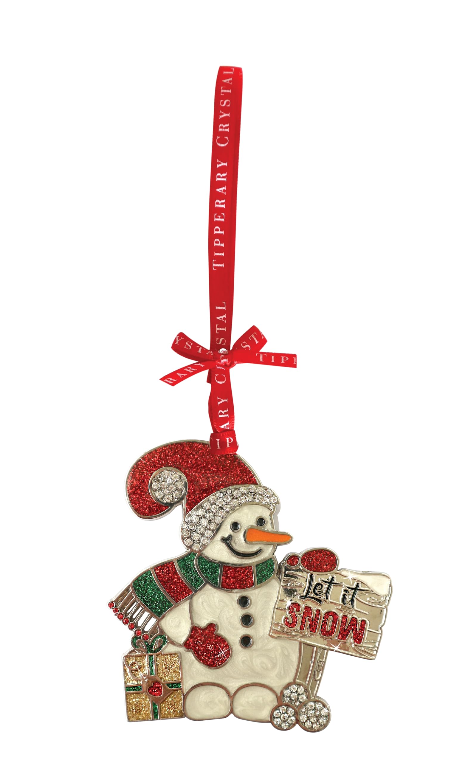 Luxury Sparkle Christmas Hanging Decorations Let it Snow Snowman in White Star Gift Box Xmas Festive Décor 7cm