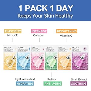 GUOYAOLIFU Face Masks Skincare, 6 Pack Collagen Serum Sheet Masks - Hydrating & Smoothing, Moisturizing & Nourishing for All Skin Types