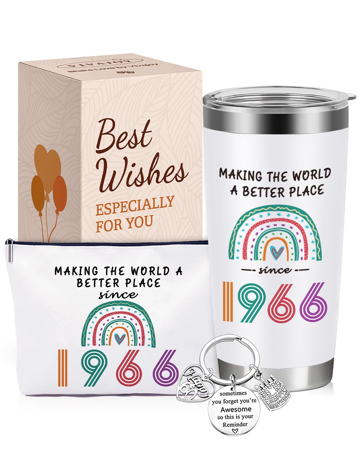 VivaJoy 60th Birthday Gifts for Women - 60th Birthday Gift Rainbow Mugs, Unusual Personalised 1966 Lady Present for Mum, Grandma, Best Friend