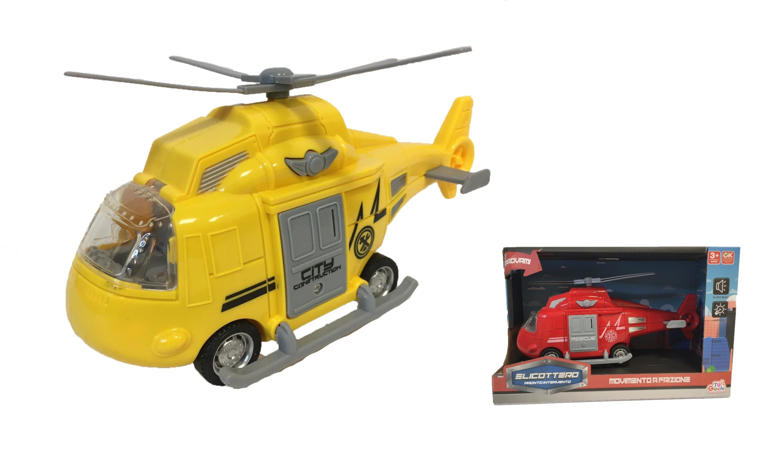 Elicottero Aereo Giocattolo con Luci e Suoni Movimento a Frizione Elicottero Soccorso Polizia Pompieri Aereo Giocattolo con Ruote Ambulanza Pronto Intervento Aereoplano Jumbo Jet Giocattolo con Luci